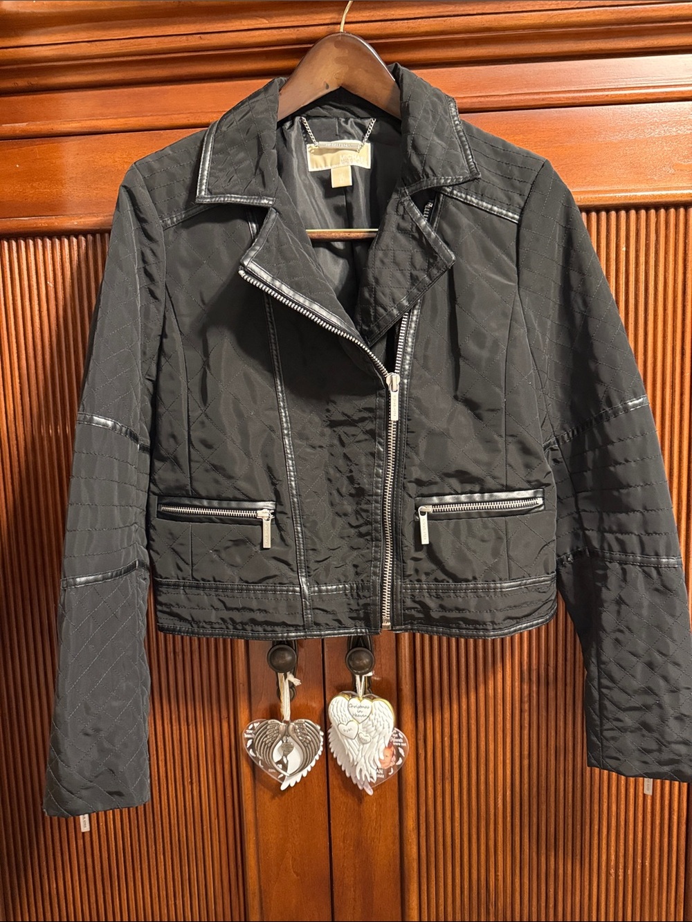 Michael Kors Black Quilted Moto Jacket with Silver Hardware